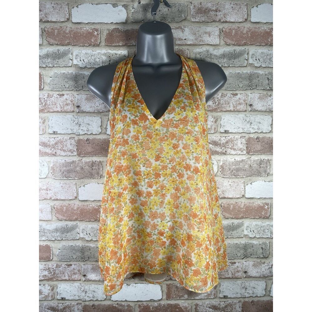 1. STATE Yellow Floral Halter‎ Blouse Sz XL